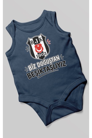 Morivokids Biz Doğuştan Beşiktaşlıyız Sıfır Kollu Bebek Zıbını %100 Pamuk Lacivert
