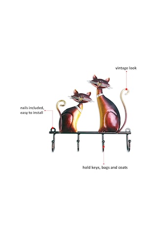 Qingmipy Vintage Kedi Desenli Duvar Askısı - Çok Amaçlı Dekoratif Mont, Çanta Ve Anahtarlık Tutucu Kırmızı