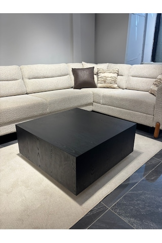 Most Lignum Mermer Görünümlü %100 Mdf Orta Sehpa 80x80 Cm Ahşap Siyah - Safir Meşe