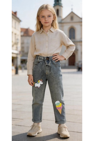 Kaizer Jeans Dondurma & Unicorn Baskılı Füme Çocuk Pantolonu