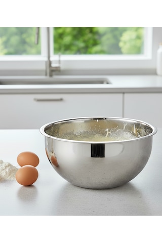 304 Paslanmaz Çelik Sade Çırpma & Karıştırma Kasesi 18/10, Derin, Kapaksız 24 Cm Gümüş