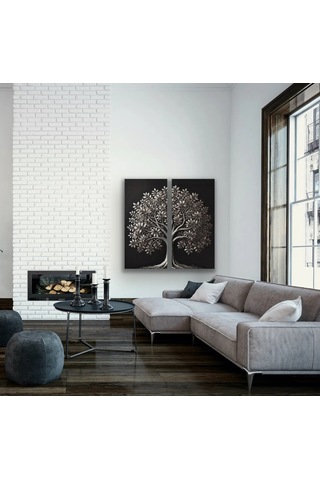 2li Eskitme Krom Ağaç Kanvas Tablo 60x120cm X2 Çok Renkli