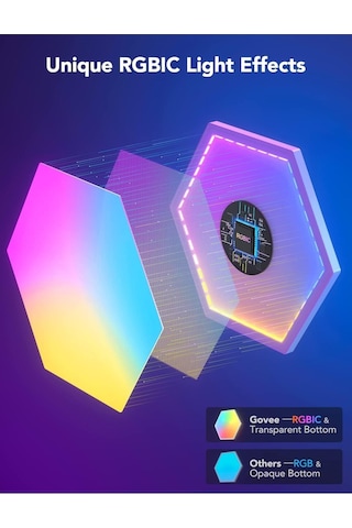 Led Altıgen Panel Oyun Lambası 10'lu, Wi-fi Kontrollü Oyun Ve Oda Dekorasyonu Çok Renkli