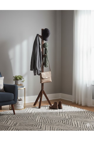 Ahşap Ayaklı Askılık Modern Elbise Askısı Kahverengi