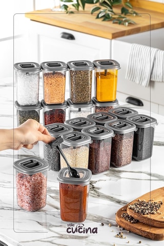 Alessi 18 Adet Kendinden Kaşıklı Etiketli Baharatlık Seti 450 Ml Antrasit Siyah