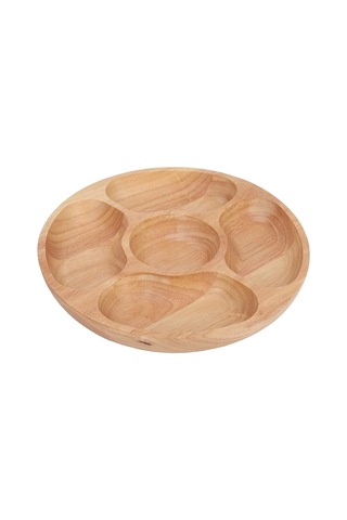 Yuvarlak Bölmeli Tabak, Alt Izgara Tabak Ahşap Yuvarlak Şekilli Yiyecek Bölmeli Tabak Tatlı Atıştırmalık Alt Izgara Tabak Sofra Takımı Tepsi