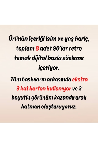 90'lar Retro Temalı Doğum Günü Kişiye Özel Pasta Süsü Seti