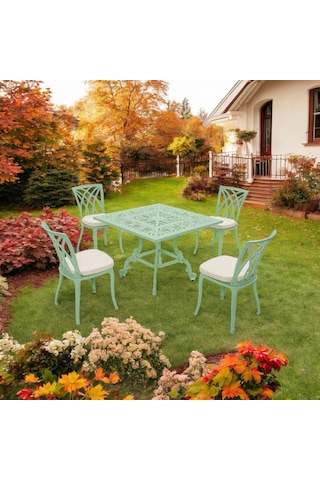 Line Kare 4 Kişilik Su Yeşili Bahçe Masa Takımı Alüminyum Rehome Su Yeşili