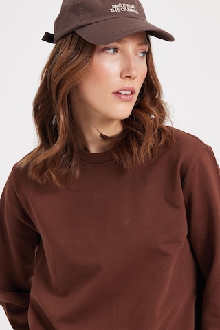 Tudors Kadın Oversize Geniş Kesim %100 Pamuk 2 İplik Bisiklet Yaka Kahverengi Sweatshirt -42618 Kahverengi