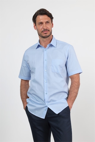 İmza Mexican Mavi Sert Yaka Kısa Kol Cepli Comfort Fit Pamuklu Gömlek 1004260258