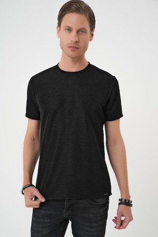 Efor Comfort Fit Bisiklet Yaka Viskon Karışımlı Dokulu Casual Siyah Tişört Ts 896 Siyah