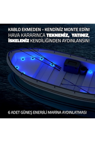 Upway 6'lı Güneş Enerjili Mavi Peyzaj Lambası - 20 Led Ip68 Su Geçirmez Kırılmaz Paslanmaz Mavi