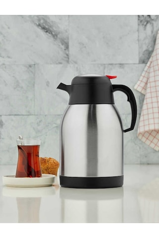 Oms Collection - Gastro 2 Parça Paslanmaz Çelik 1 Litre Pratik Ofis Termos 8500 - Gümüş Gümüş - Siyah