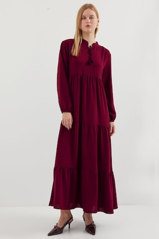 Bigdart 1627 Yaka Bağcıklı Tesettür Elbise - D. Bordo