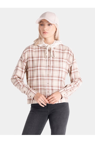 Colin's Colins Regular Fit Kareli Kapüşonlu Bej Kadın Uzun Kol Gömlek Cl1065066 Bej
