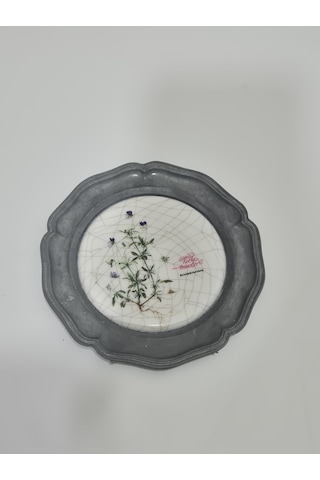 Vintage Zınn Çerçeveli Dekoratif 3 Renkli Menekşetemalı Duvar Tabağı 10cm 008