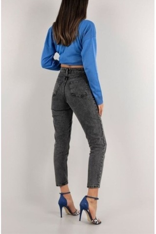 Trendy Kadın Füme Yüksek Bel Yumuşak Dokunuşlu Rahat Kesim Mom Jean Kot Pantolon