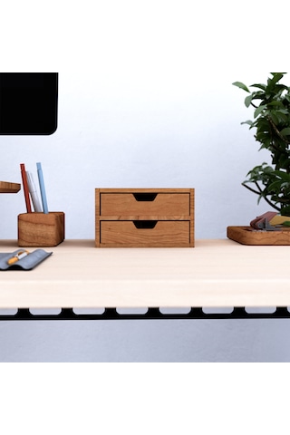 Desna İki Katlı İki Çekmeceli Dolap - Kiraz 18 Cm Uzunluk X 19 Cm Derinlik X 10.8 Cm Woodsaka Doğal Ahşap