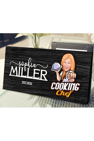 Bk Gift Kişiye Özel Kadın Chef Karikatürlü Kabartma Tasarım Antik Siyah Ebony Ahşap Tabela-9, Dekoratif Tabela, Rustik Ev Dekorasyonu, Duvar Dekoru