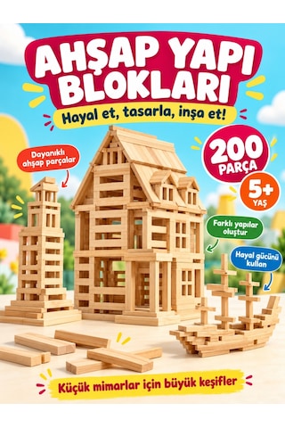 Cur-ios-genios Lisanslı 200 Parça Doğal Ahşap Denge Blokları Eğitici Mimari Yapı Ve Zeka Oyunu Seti