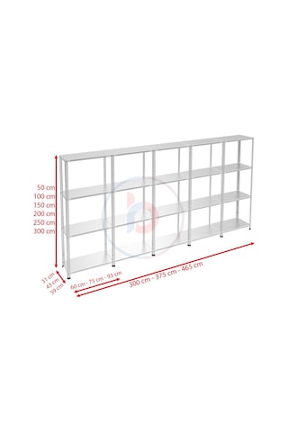 Raf Burada  4 Katlı 5'li Galvaniz Çelik Raf - Depo, Arşiv, Kiler, Dosya, Market Rafı-31x60 cm-100 cm-0.70 mm