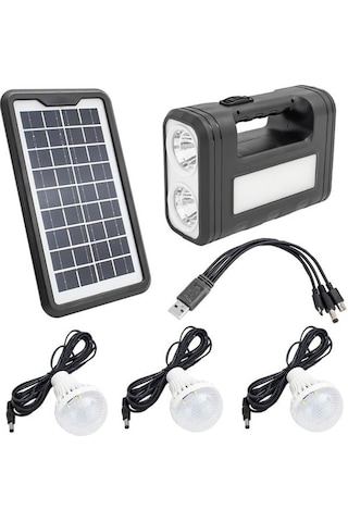 Powermaster Gd-8017s Solar Panelli 3 Ampullü Solar Aydınlatma Sistemi Siyah