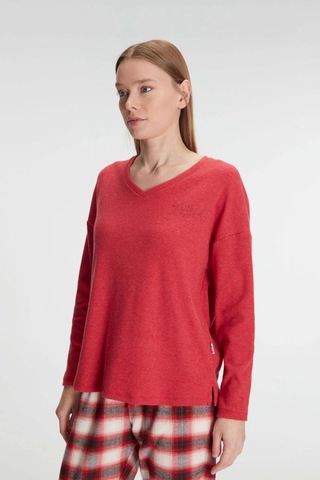 Pamuklu Kışlık Kare Desenli Uzun Kol Pijama Takımı Kırmızı