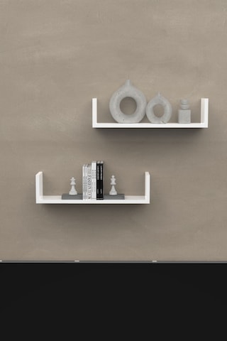 Beyaz Ahşap Dekoratif Duvar Rafı İkili