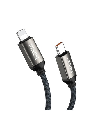 Recci Rs35cl Type-c To Lightning Pd 30w Örgü Tasarımlı Hızlı Şarj Özellikli Şarj Kablosu 1m Gri