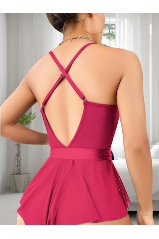Lisinya Fuşya Dantel İşlemeli Kurdelalı Tül Babydoll Fuşya