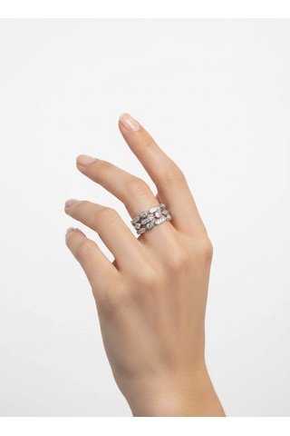 Valmont Accessories Kadın Gümüş Renk Beyaz Taşlı Çok Sıralı Geometrik Yüzük