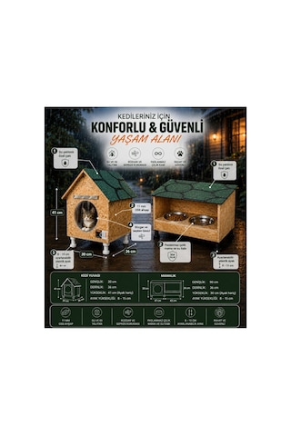 Kedi Evi Kedi Yuvası 1 Adet Kedi Mamalığı 1 Adet Set Su Yalıtımlı