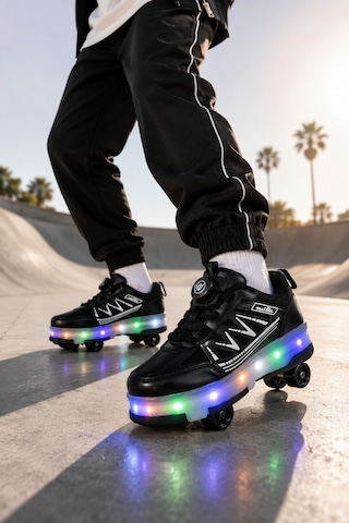 Muggo Skate Çocuk Işıklı Patenli Tekerlekli Sneaker Spor Ayakkabı Siyah