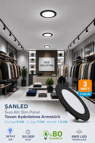 6w Tasarruflu Led Yuvarlak Siyah Kasa Beyaz Işık Sıva Altı Panel Aydınlatma Armatürü 100 Adettir