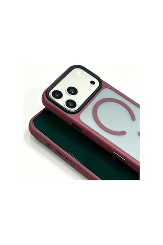 Maks Technology Apple Uyumlu iPhone 18 Pro Kılıf Mat Arka Yüzey Wireless Şarj Özellikli Mkst Flet M-safe Kapak - Mürdüm