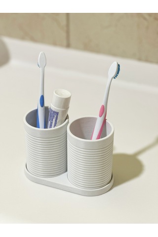 Modern Banyo Düzenleyici V4 - Diş Fırçalık Seti - Ikili Set - Beyaz - 10cm Beyaz