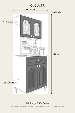 Barista Led Aydınlatmalı Kahve Köşesi Dolabı Retro Büfe 195cm Mdf Yeşil