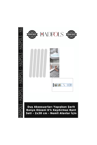 Duş Aksesuarları Yapışkan Şerit Banyo Düzeni 6'lı Kaydırmaz Bant Seti - 2x38 Cm - Nemli Alanlar İçin