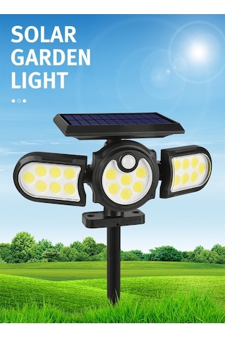 Besthome1 3 Kafa Güneş Enerjili Duvar/zemin Lambası, 78cob Led Beyaz Işık, 3 Mod, 2x1200mah Batarya, Ip65 Koruma