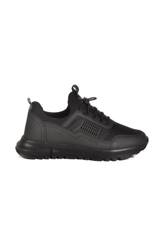 Nans 6006 G Siyah Fileli Kilit Bağcıklı Unisex Spor Ayakkabı Siyah