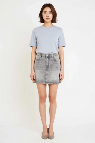 Benerly Kadın Mini Denim Etek Orta Bel %100 Pamuk Rigid Dokuma Klasik Kes Gri