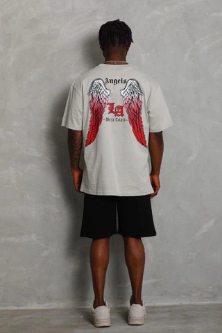 Freedom Storee Erkek Baskılı Tişört Kısa Kol Bisiklet Yaka Oversize T-shirt - Gri Çok Renkli
