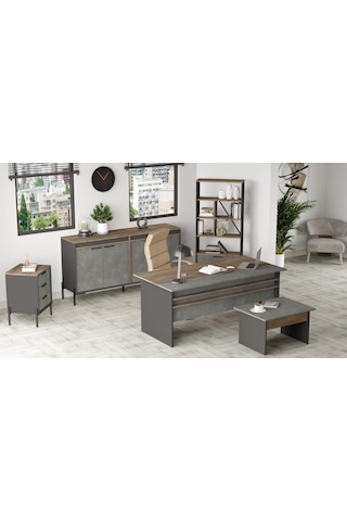 Yurudesign Vista ABCDE Ofis Büro Masa Takımı Kahve-Beton-Antrasit