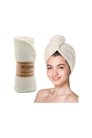 Mikrofiber Saç Havlusu Süper Emici Hızlı Kuruyan Türban Saç Havlusu Şapkası Uzun Kıvırcık Kalın Saçlar İçin Duş Saç Kurutma Havlusu, Plaj Havuz Banyo Kullanım Krem 4 Renk