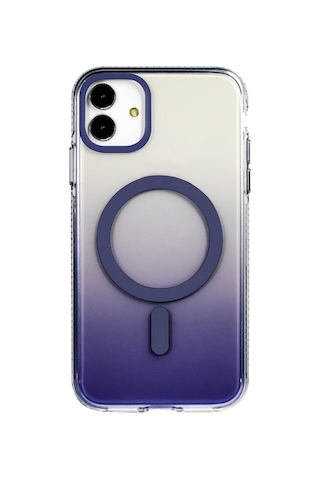 Apple Uyumlu iPhone 14 Pro Max Kılıf M-safe Şarj Özellikli Transparan Renk Geçişli Mkst Toros Kapak - Mor Mor