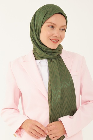 Mirsoy Scarf Zikzak Desen Parlak Jakar Şal - Yeşil Yeşil