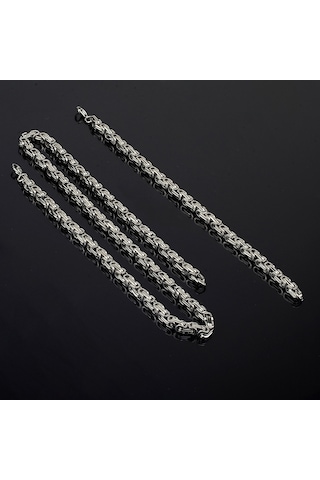 Erkek Çelik Kolye Bileklik Set Zincir Takı Aksesuar K24 T5