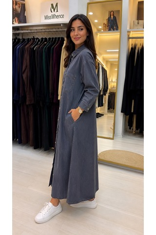 Invee İnvee Blue Ridge Denim İnçe Kumaş Gömlek Elbise 7191 Antrasit