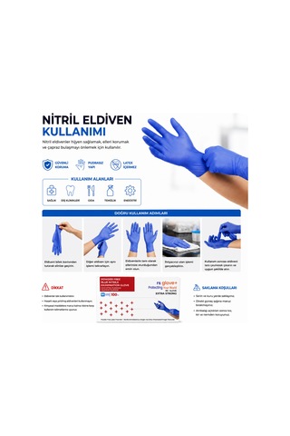 Rs Gloves Mavi Nitril Pudrasız Eksta Güçlü Muayene Eldiveni L Beden 100 Lü Non Steril
