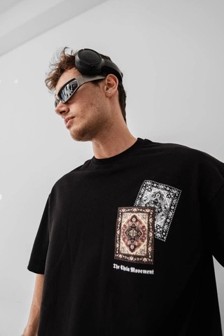 Valensdesign Erkek Baskılı Oversize T-shirt - Siyah
